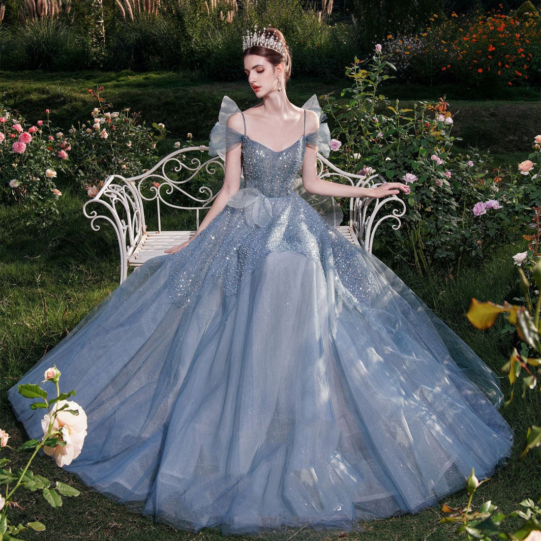 Introducing Our Mist Blue High-End Luxury Engagement Dress — Elegance Redefined
