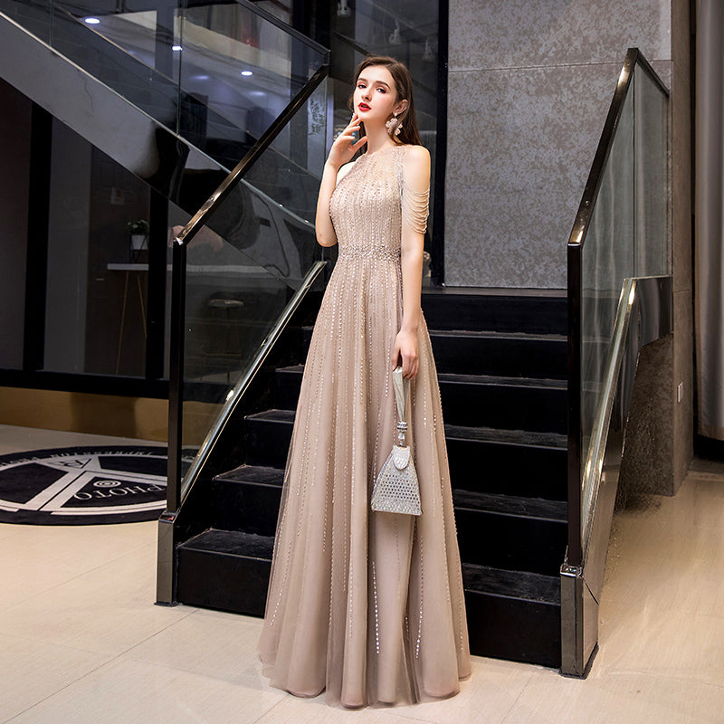 New Arrival: Elegant Banquet Evening Gown – Champagne & Lotus Root Pink Collection