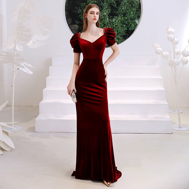 Wine Red Fishtail Evening Dress — Luxury Mermaid Gown for Elegant Women