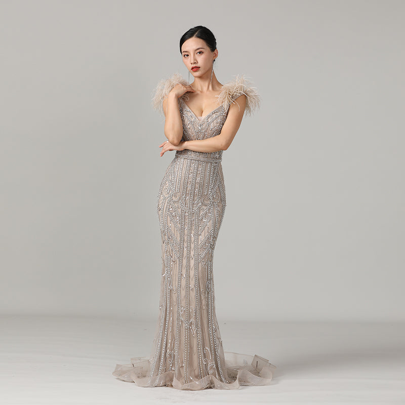 High-end Handmade Beaded Gown Long Skirt